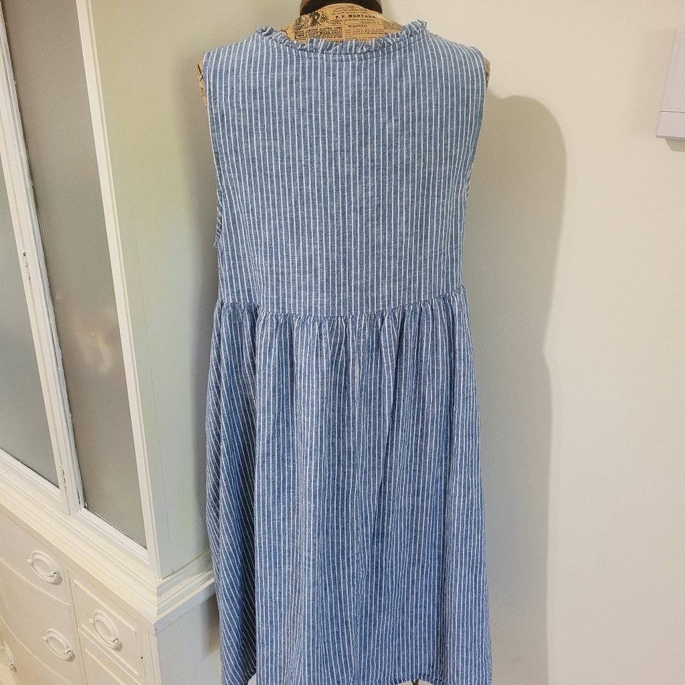 St. John's Bay Blue and White Pin Stripe Tunic Dress Sz M Linen - Picture 5 of 6